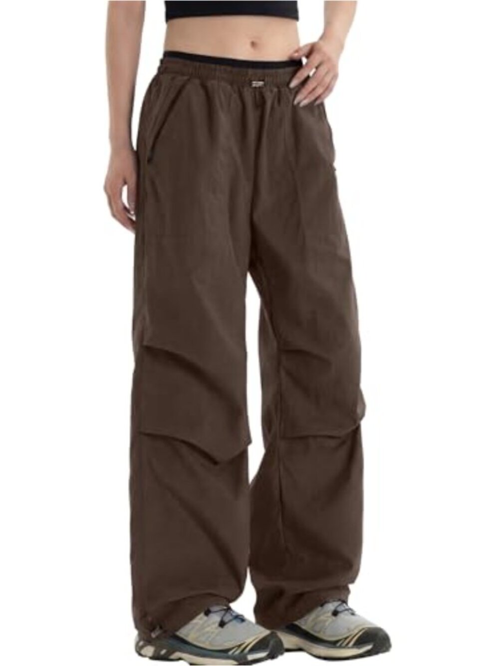 Womens Cargo Pants Double Layer Waistband Parachute Y2K Baggy Joggers Zip